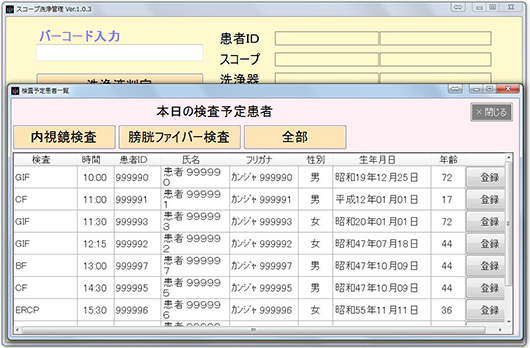 本日の検査予定患者